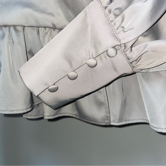 Jason Wu Satin Peplum Blouse M NWT | Puff Sleeve | Champagne Taupe Top Medium - Picture 4 of 8